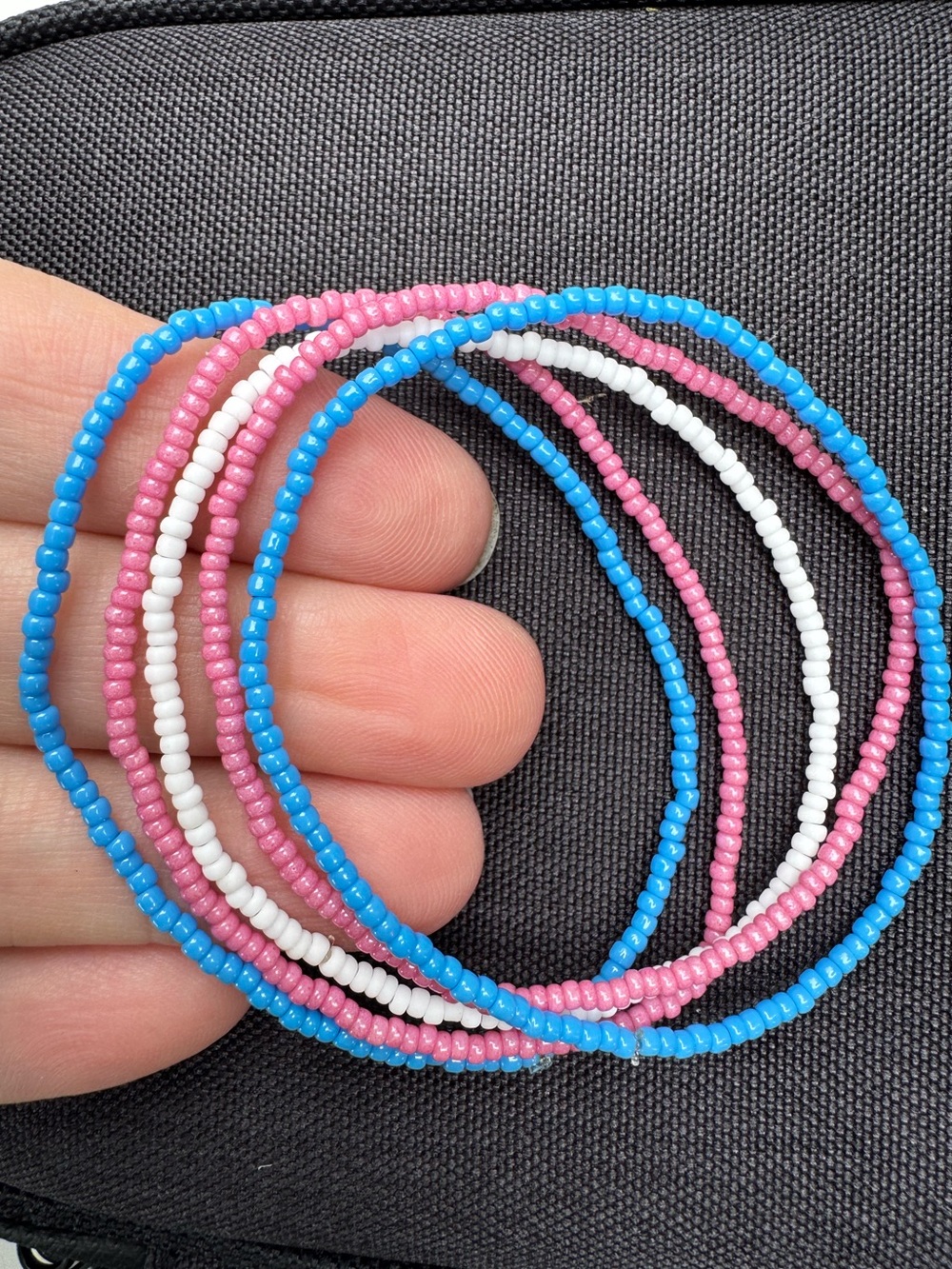 Trans Pride Beaded Stretch Bracelets - Blue, Pink & White Set